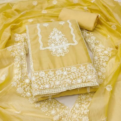 Elegant Chanderi Yellow Dress Material With Chanderi Dupatta