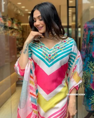 Elegant Essence Muslin  WhiteSilk Kurti Set