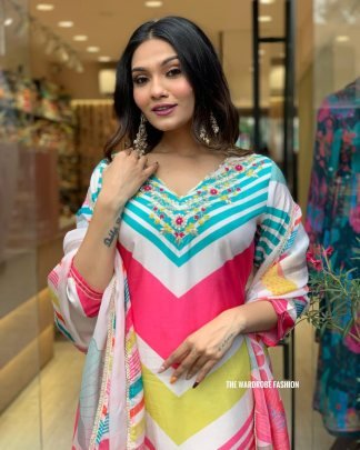 Elegant Essence Muslin  WhiteSilk Kurti Set