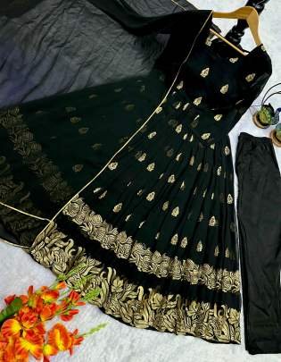 Elegant Ethnic Black And Golden Georgette Gown