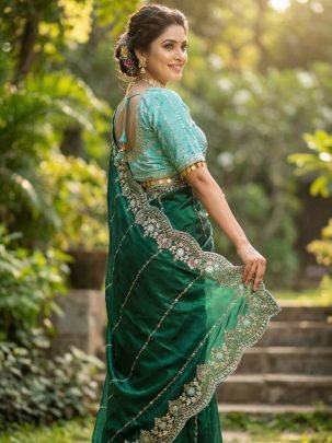 Elegant Fendy Satin Embroidered Saree With Fully Stitched Designer Blouse