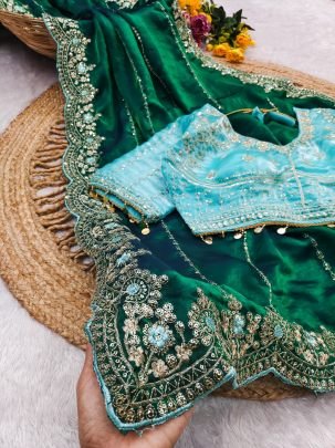 Elegant Fendy Satin Embroidered Saree With Fully Stitched Designer Blouse