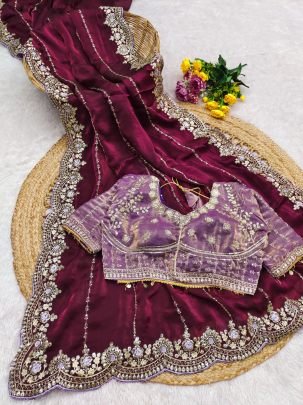 Elegant Fendy Satin Embroidered Green Saree With Fully Stitched Designer Pista Blouse