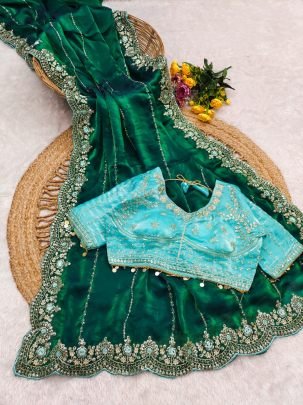 Elegant Fendy Satin Embroidered Saree With Fully Stitched Designer Blouse