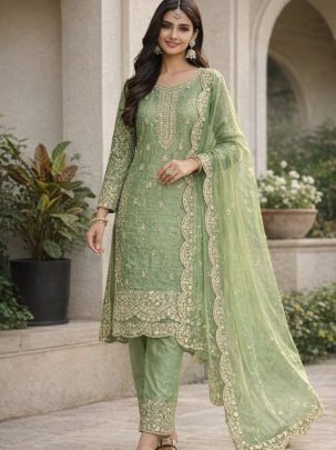 Elegant Fendy Silk Palzzo Suit With Embroidery Lace Border Dupatta