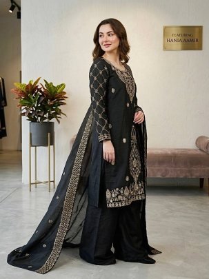 Elegant Gmy Silk Embroidered Sharara Suit With Beads Work Dupatta