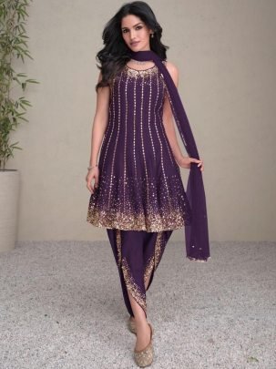 Elegant Hand Work Purple Colour Ready Made Suit