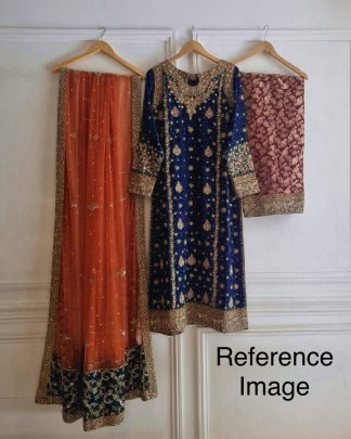 Elegant Navy Blue Zari Kurti Palazzo Set