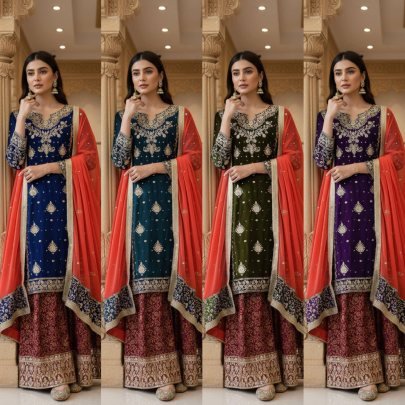 Elegant Navy Blue Zari Kurti Palazzo Set