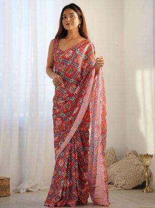 Elegant Printed Georgette Silk Saree With Unstich Blouse 