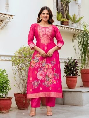 Elegant Rani Pink Pure Chanderi Cotton Kurta Paired With Chanderi Dupatta