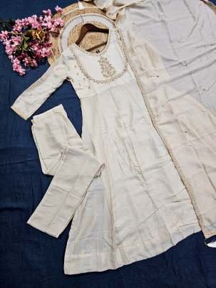 Elegant Vichitra Silk Embroidered Work Suit With Dupatta