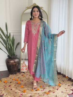 Elegant Viscose Silk Embroidered Straight Kurta And Pent 