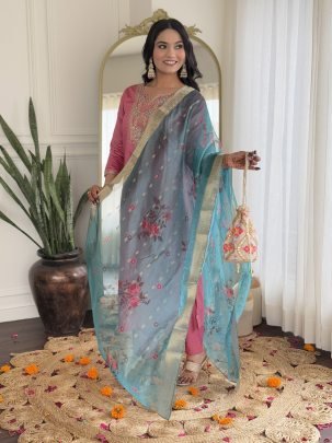 Elegant Viscose Silk Embroidered Straight Kurta And Pent