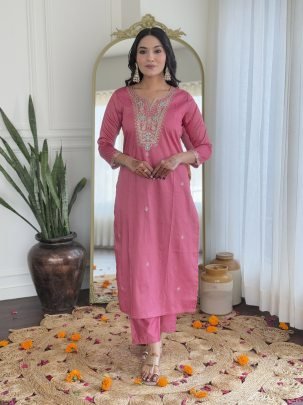 Elegant Viscose Silk Embroidered Straight Kurta And Pent