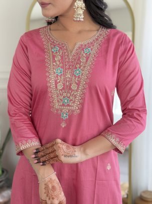 Elegant Viscose Silk Embroidered Straight Kurta And Pent