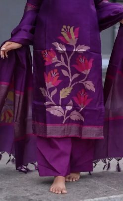 Elegant Wine Straight Blended Silk Kurti Set