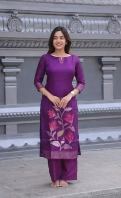 Elegant Wine Straight Blended Silk Kurti Set