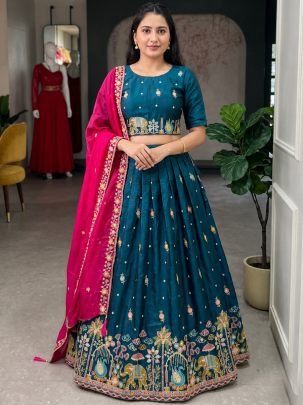Elephant Work Rama  Colour Lehenga