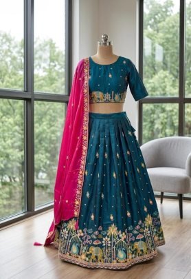 Elephant Work Rama  Colour Lehenga