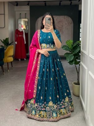 Elephant Work Rama  Colour Lehenga