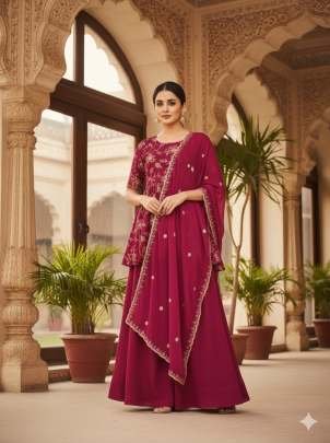 Elevate Pink Embroidered Vichitra Silk Sharara With Matching Dupatta And Palazzo