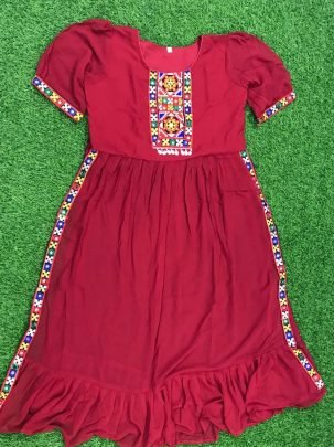 Embroidered Neck Red Colour Navratri Kurti