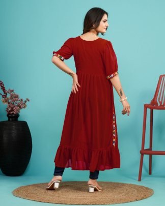 Embroidered Neck Red Colour Navratri Kurti