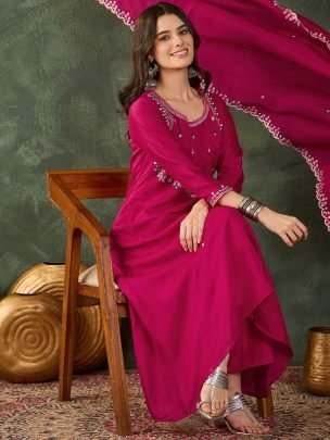 Embroidered  Pink Colour Ready Made Suit