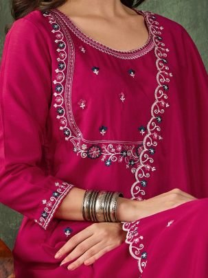 Embroidered  Pink Colour Ready Made Suit