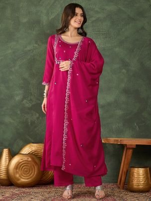 Embroidered  Pink Colour Ready Made Suit