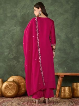Embroidered  Pink Colour Ready Made Suit