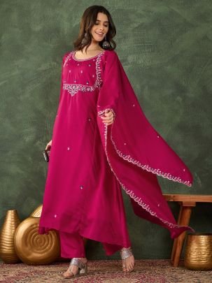 Embroidered  Pink Colour Ready Made Suit