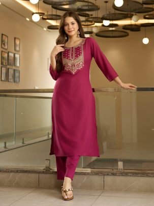 Embroidered Straight Kurta with Pant And Dupatta