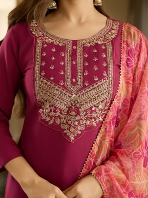Embroidered Straight Kurta with Pant And Dupatta