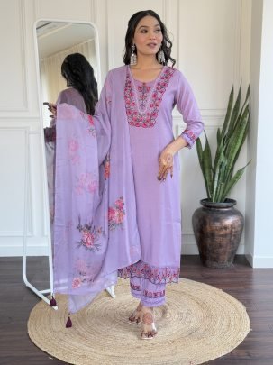 Embroidered Viscose Straight Kurta Set With Pant And Taby Dupatta