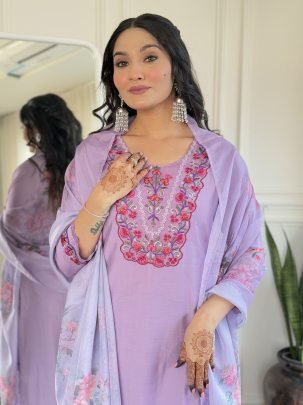 Embroidered Viscose Straight Kurta Set With Pant And Taby Dupatta