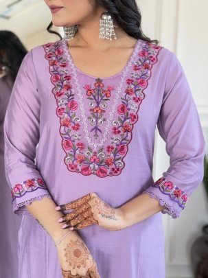 Embroidered Viscose Straight Kurta Set With Pant And Taby Dupatta