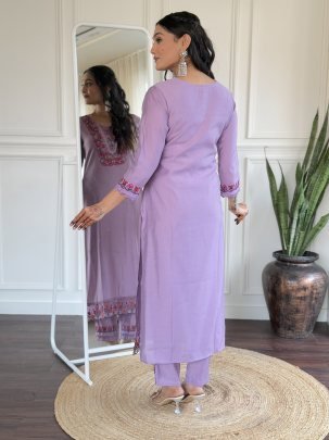 Embroidered Viscose Straight Kurta Set With Pant And Taby Dupatta