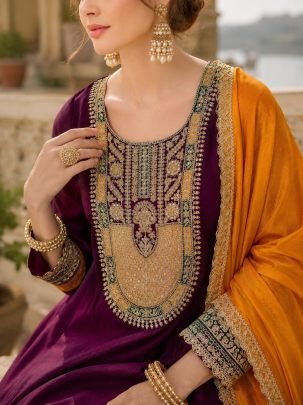 Embroidered Wine Colour Anarkali Suit