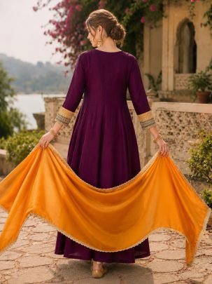 Embroidered Wine Colour Anarkali Suit