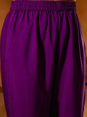 Embroidered Work Purple Colour Ready Made Suit