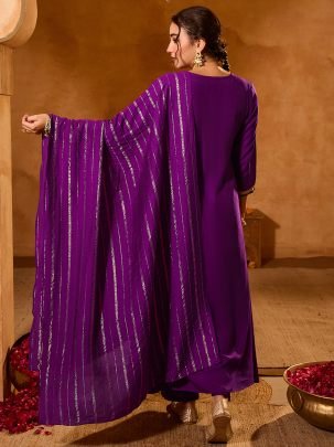Embroidered Work Purple Colour Ready Made Suit