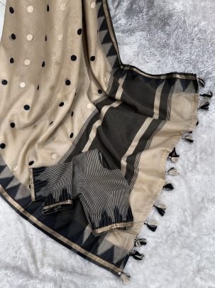Embroidery Cream Colour Cotton Saree For Traditional Wear