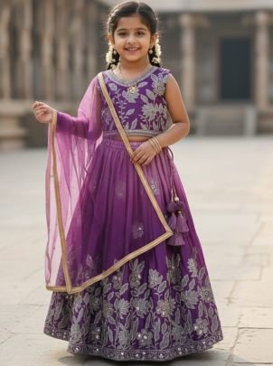 Embroidery  Print  Work  Purple Colour Lehenga