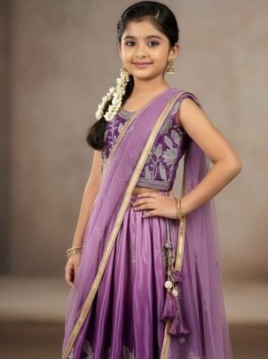 Embroidery  Print  Work  Purple Colour Lehenga