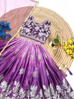 Embroidery  Print  Work  Purple Colour Lehenga