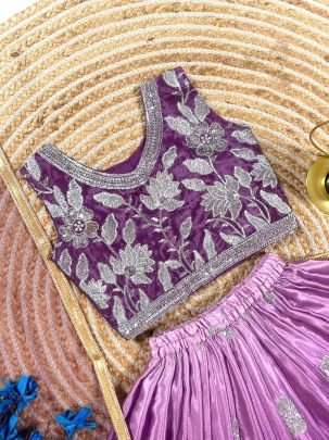 Embroidery  Print  Work  Purple Colour Lehenga