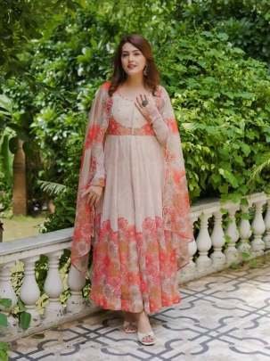 Embroidery Sequence Work Gown With Micro Cotton Bottom And Tebby Orgenza Dupatta