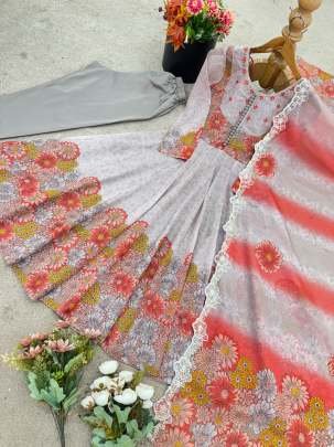 Embroidery Sequence Work Gown With Micro Cotton Bottom And Tebby Orgenza Dupatta